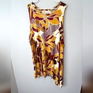 LOGO Sleeveless Deep Red & Mustard Yellow Floral Asymetrical Top Women's Size 2X